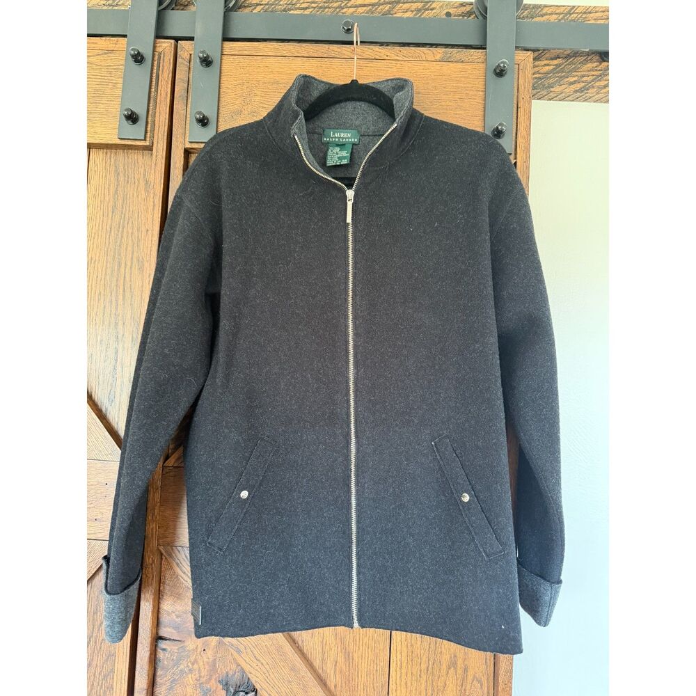 Lauren Ralph Lauren Wool Blend Zip Jacket Women M Black Gray Made USA